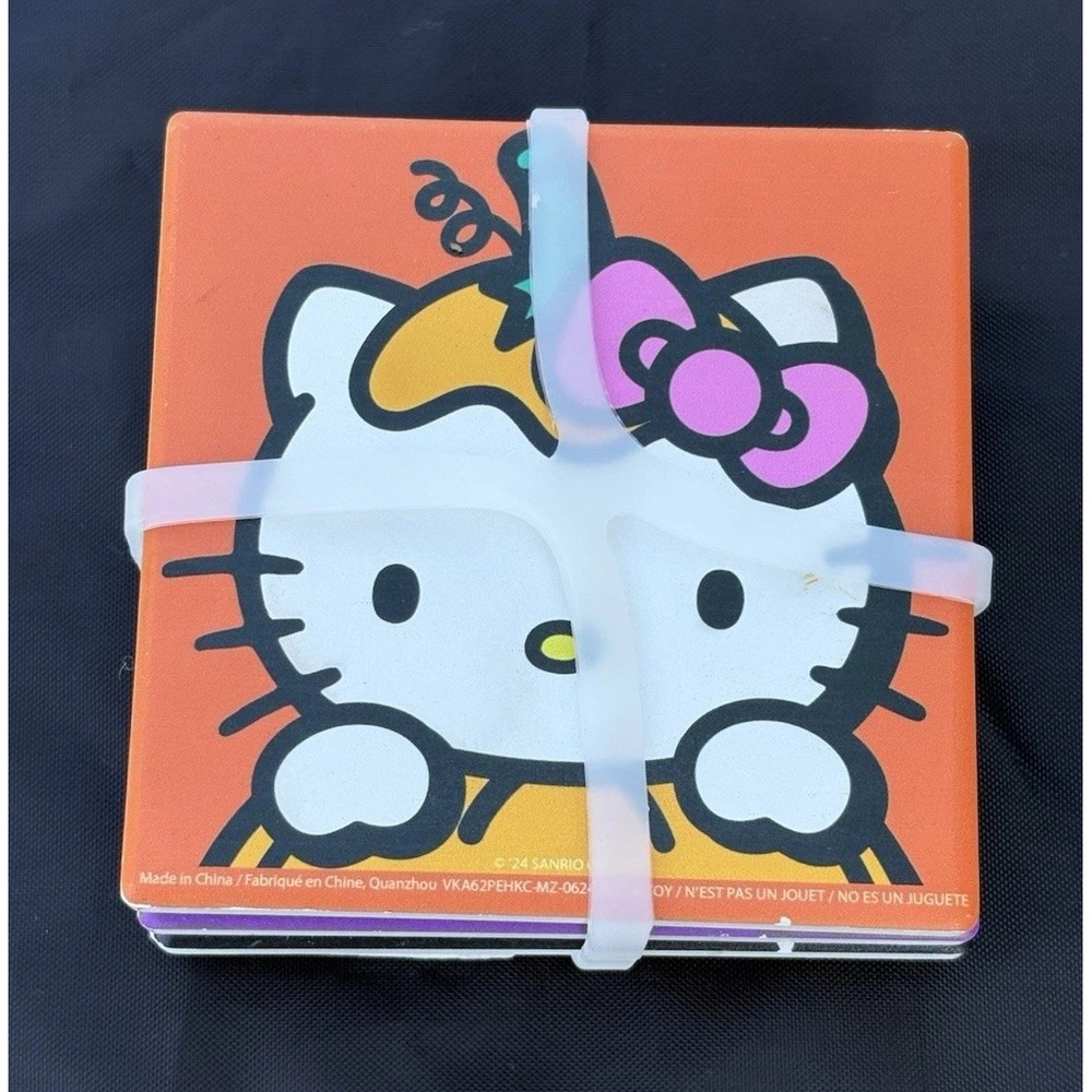 Sanrio Hello Kitty Halloween Set of 4 Ceramic Coasters. NWT. Mummy & Pumpkin